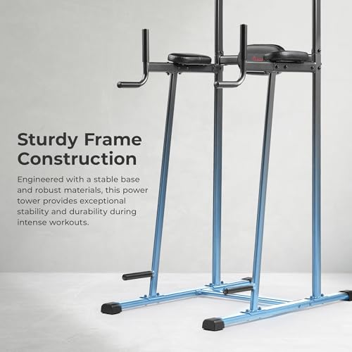 Sunny Health & Fitness Power Tower, Dip Bar, Push-Up & Pull Up Assisting Parallette Station w Optional Rock Climbing Grip ...