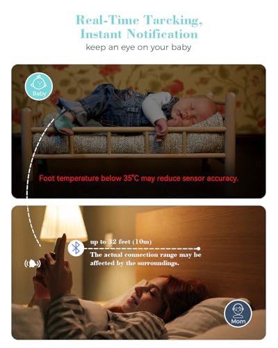 Babytone Baby Sleep Sock Monitor, Tracking Heart Rate and Movement for Infant, Wearable Foot Monitor Smart Sock with Bluet...