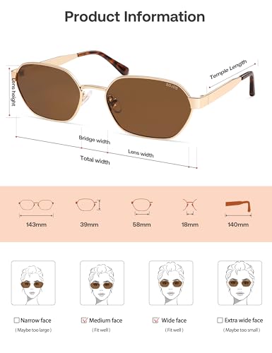 SOJOS Trendy Polarized Hexagon Sunglasses for Women Men, UV400 Retro Rectangle Shades SJ1238