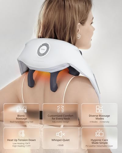 Shiatsu Neck and Back Massagers with Heat, 150 Mins Uses, 4 Modes & Adjustable Massage Head, Electric 3D Deep Tissue Knead...