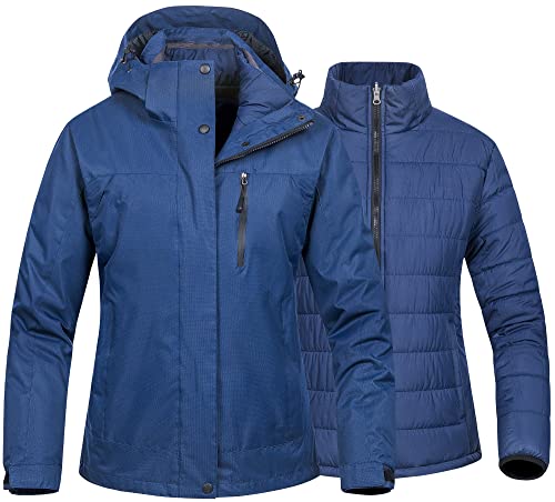 CREATMO US Women's 3 In 1 Waterproof Ski Jacket Windproof Snowboarding Jacket Warm Winter Snow Coat Raincoat