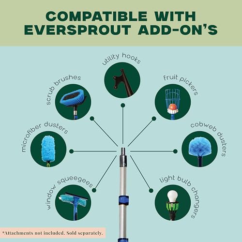 EVERSPROUT Pro Pole, 5-to-12 Foot Heavy Duty Extension Pole (3-Stage), Lightweight Anodized Aluminum, Telescoping Pole - F...