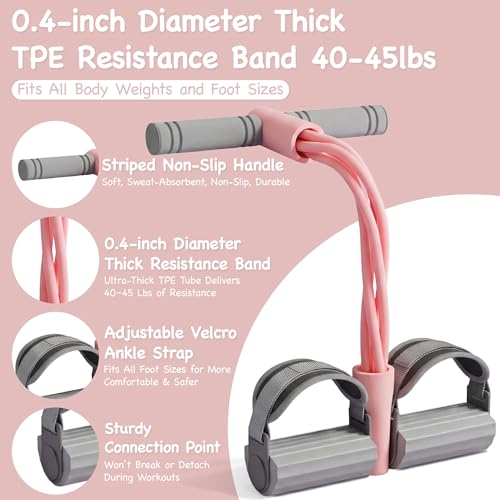 Adjustable Ankle Strap Resistance Band with Handle,0.4-inch Diameter Thick TPE Resistance Band 40-45lbs,Suitable for All W...