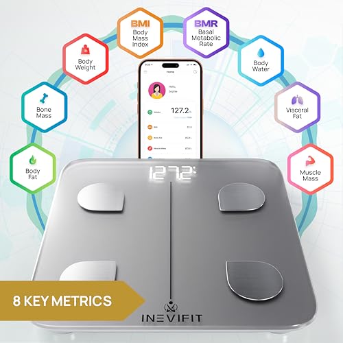 INEVIFIT Smart Body Fat Scale, Highly Accurate Bluetooth Digital Bathroom Body Composition Analyzer, Measures Weight, Body...