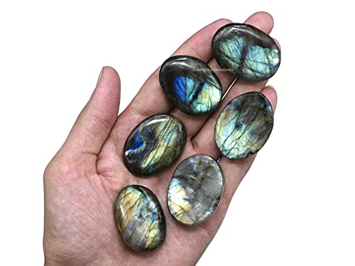 Amazing Gemstone Labradorite Thumb Worry Stone, Anxiety Stone, Healing Crystals - Piedra Crystal Fidget for Gift, Meditati...