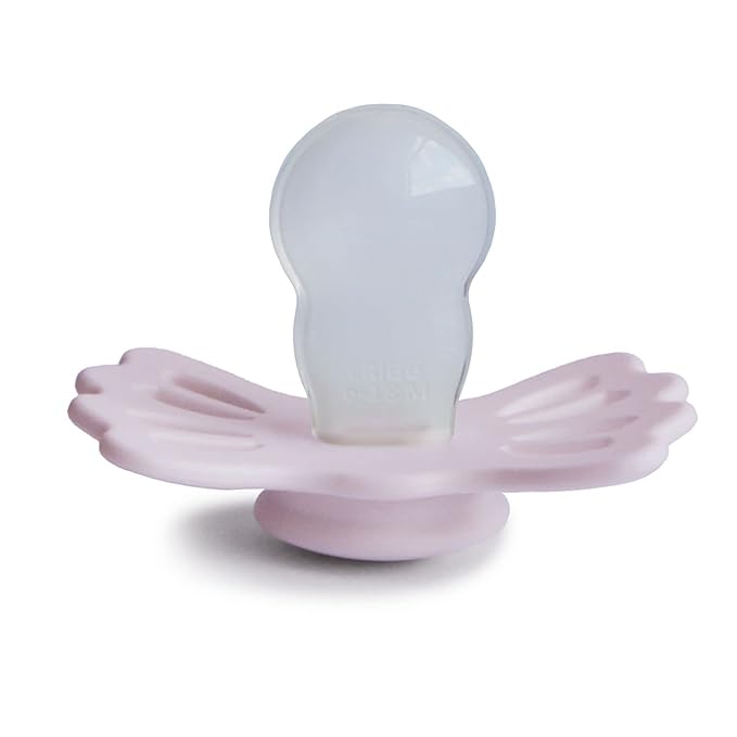 FRIGG Lucky Symmetrical SilkySoft Silicone Baby Pacifier | Made in Denmark | BPA-Free (White Lilac/Twilight Mauve, 6-18 Months)