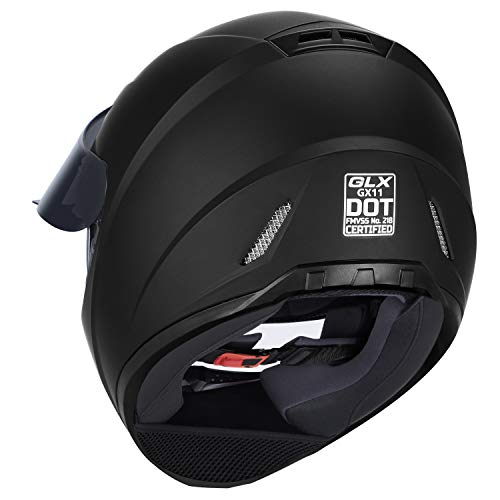 GLX GX11 Compact Motorcycle Helmet - Matte Black, Large - Full Face w/ Tinted Visor, DOT Approved