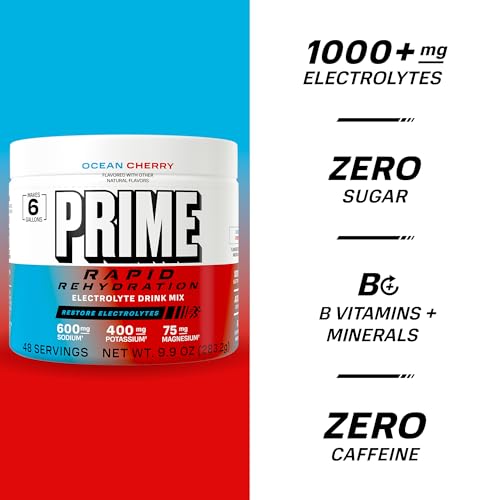 Prime Rapid Rehydration Electrolyte Powder, Ocean Cherry, Sugar Free Hydration Drink Mix with Sodium, Potassium, Magnesium...