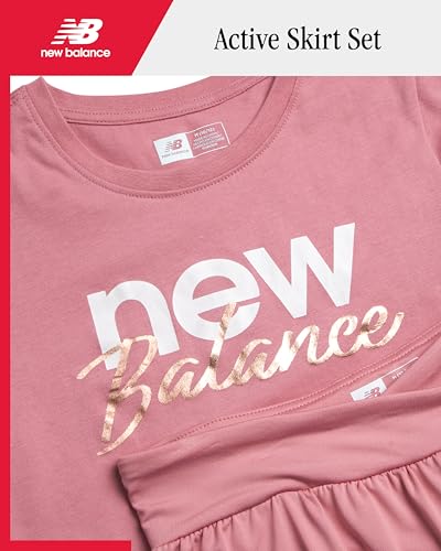 New Balance Girls' Active Skort Set - 2 Piece Short Sleeve T-Shirt and Performance Tennis Scooter Skirt (Sizes: 7-12)