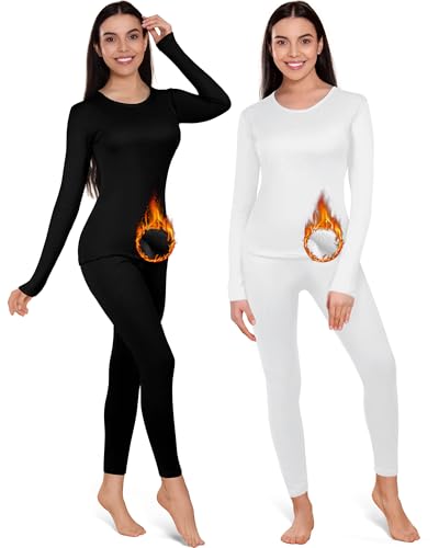 Patelai 2 Set Thermal Underwear Warm Fleece Lined Thermal Leggings and Womens Thermal Tops Base Layer for Winter Cold Weather