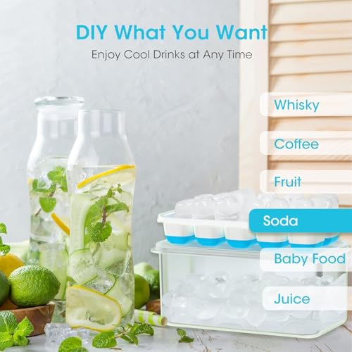 DOQAUS Ice Cube Tray with Lid and Bin - 4 Pack Silicone Ice Cube Trays for Freezer, Stackable Ice Bucket Kits with Storage...