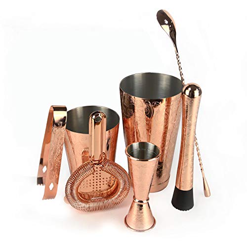 SKY FISH Bartender Kit Cocktail Shaker Set-6 Pieces Stainless Steel Copper Plated Etching Bar Tools with Boston Shaker Tin...