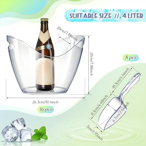 Cunhill 24 Pieces Plastic Clear Ice Bucket with Scoops Clear Acrylic Ice Tub Plastic Wine Bucket Party Beverage Chiller Bi...