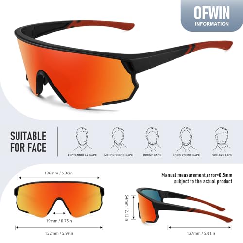 Ofwin Polarized Sports Sunglasses for Men Women UV Protection Cycling Bike Running Wrap Around Sun Glasses