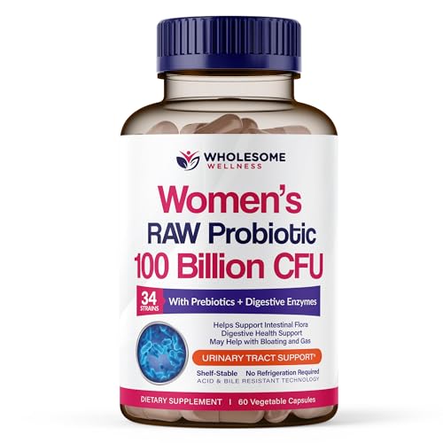 Wholesome Wellness Dr. Formulated Raw Probiotics for Women 100 Billion CFUs Capsules with Prebiotics, Digestive Enzymes, A...