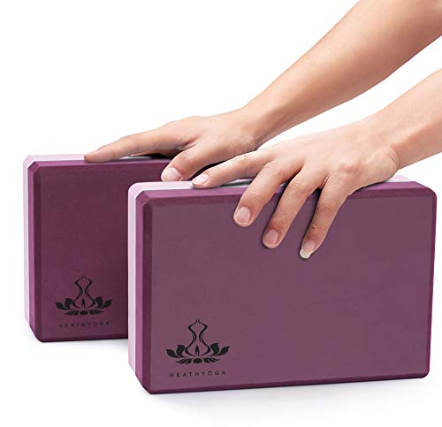 Heathyoga Yoga Blocks 2 Pack with Strap, High Density EVA Foam Yoga Block and Yoga Strap Set to Support and Improve Poses ...