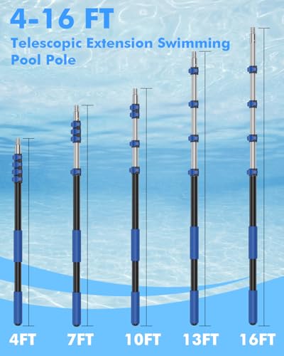 Pool Pole Telescopic 16FT Heavy Duty Upgraded Aluminum, 16 Ft Extension/Extendable Telescoping Tool for Above Ground/Ingro...