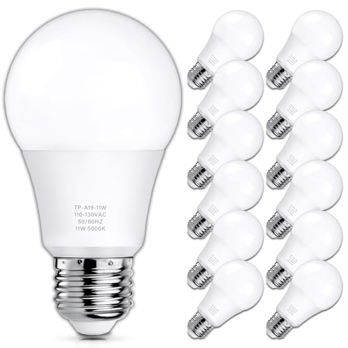 MAXvolador 12-Pack A19 LED Light Bulbs, 100 Watt Equivalent LED Bulb, 5000K Daylight White, 1100 Lumens, E26 Medium Base, ...