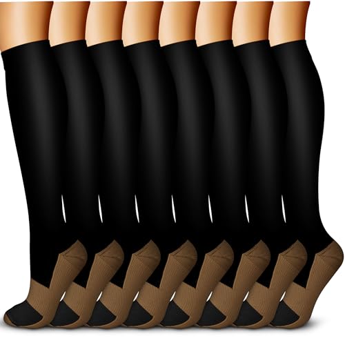 QUXIANG Copper Compression Socks for Women & Men Circulation (8 Pairs) - Best for Running Athletic Cycling - 15-20 mmHg