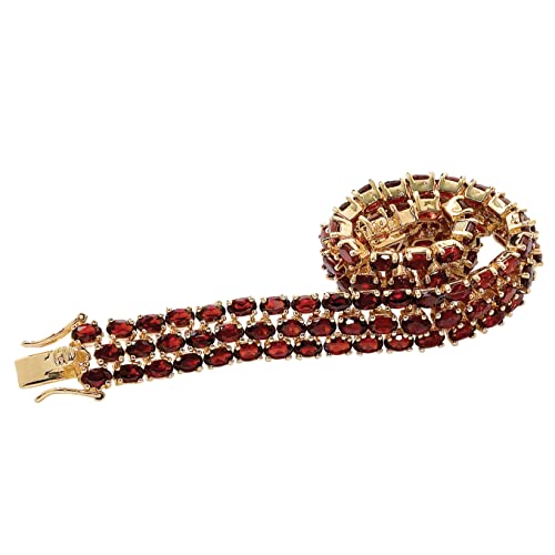 Palm Beach Jewelry PalmBeach Yellow Gold-plated Oval Shaped Genuine Red Garnet, Triple Row Tennis Bracelet (11.5mm), Hidde...