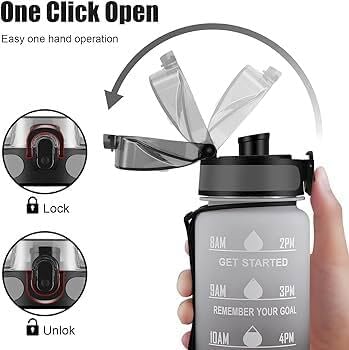 Generic Stay Hydrated in style 3-in-1 Piece Motivational Water Bottle Set with Time Marker, Leak-Proof and BPA-Free Design - Perfect for fitness activities and outdoor adventures!, Black