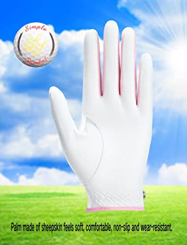 SIMPLE SYMBOL Women's Golf Glove Three Pack,Left Hand Right Hand Small/Medium/Large/XL,White Microfiber with Soft Cabretta...