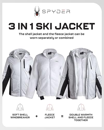 Spyder Womens Ski Jacket - Faux Fur Lined Insulated 3 in 1 Puffer Jacket - Reversible Quilted Winter Coats for Women