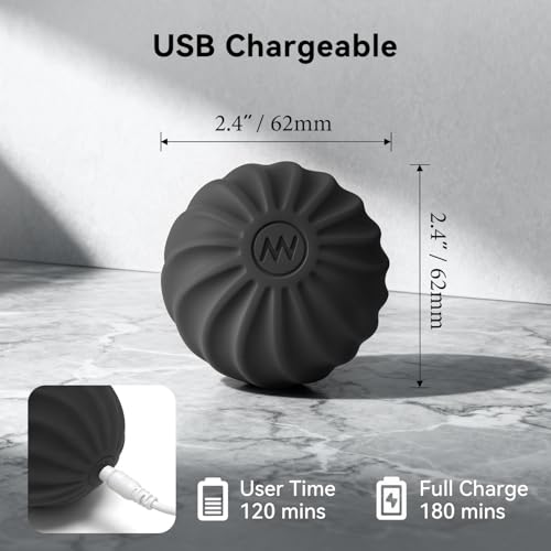 Easewand 2.4" Mini Electric Vibrating Massage Ball, 10-Speed Fitness Yoga Massage Roller for Palm, Hand, Foot, Leg, Neck, ...