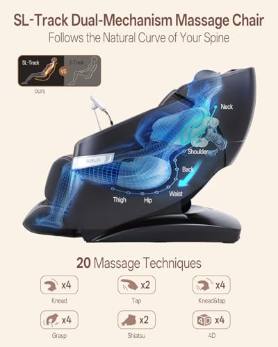 RELX 4D Massage Chair Full Body, 23 Modes Zero Gravity SL-Track Shiatsu Massage Chair with Electric Extendable Footrest, A...