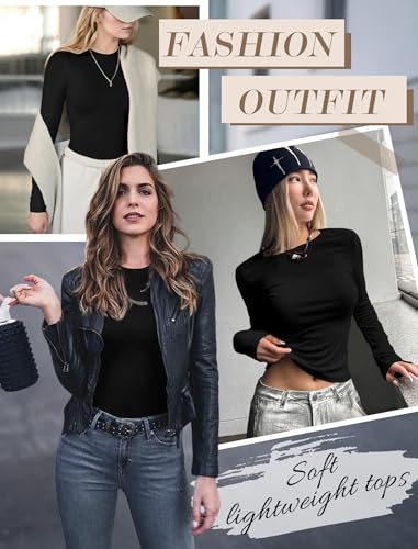 Ekouaer Women Long Sleeve Shirts Thermal Underwear Tops Round Neck Undershirts Slim Fit Basic Tees Soft Lightweight Tshirts