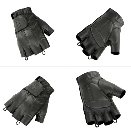 Hugger Glove Company Fingerless Leather Gloves for Men - Driving Gloves with Gel Palm Motorcycle Gloves - Biker, Riding, P...