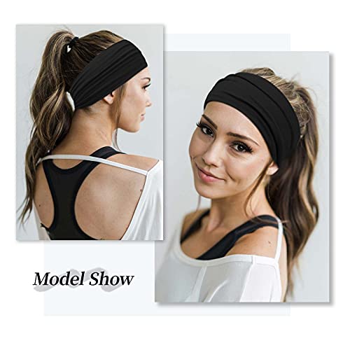 Huachi Wide Headbands for Women Black Stylish Head Wraps Boho Thick Hairbands Large African Sport Yoga Turban Headband Hai...