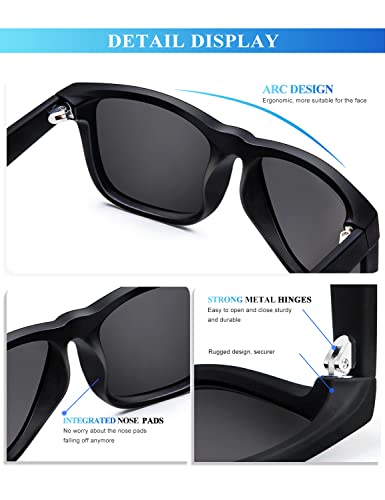 KALIYADI Sunglasses Men Polarized Sun glasses for Mens Womens Classic Matte Black Frame UV Protection 3pack