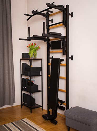 BenchK - Wooden Swedish Ladder Wall Stall Bar - Indoor Chin Up Bar Workout Equipment for Home Exercise, Physical Therapy, ...