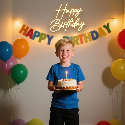 Happy Birthday Neon Sign for Wall Decor, Dimmable LED Happy Birthday Light Up Sign, Happy Birthday Sign for All Birthday P...