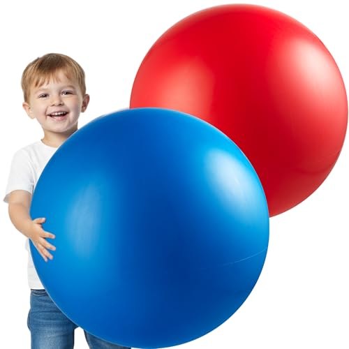 PlayBolt Jumbo 18-Inch Playground Balls (2 Pack, Red & Blue) - Giant Large Inflatable Rubber Kickball for Kids and Toddler...