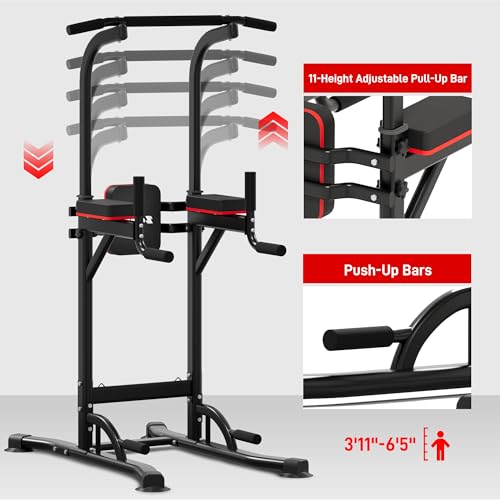 Outdoor Basic Power Tower, Pull Up Bar and Dip Station for Home Gym, 1400LBS Weight Capacity, Adjustable Height, Heavy Dut...