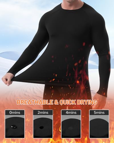 Runhit Men's Thermal Compression Shirt Fleece Lined Long Sleeve Thermal Shirts Athletic Base Layer Top Cold Weather Gear