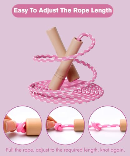 Homello Jump Rope for Kids - Wooden Handle - Adjustable Cotton Braided Fitness Skipping Rope for Toddler Fitness Workout E...