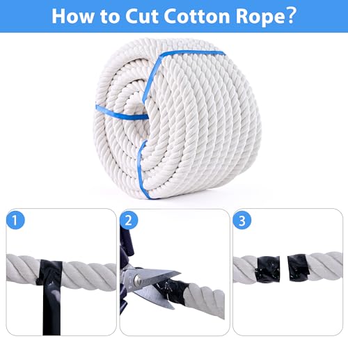 White Cotton Rope 1/2in × 100ft Natural Twisted,Available as Used for Tug of War, Navigation, Fitness and Making Handicraf...