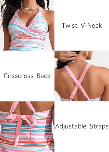 ROSEWE Two Piece Tankini Swimsuits for Women, Tummy Control Bathing Suit with Skirt, V-Neck Swimdress