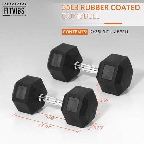 Fitvids Hex Dumbbells Rubber Coated Hand Weights for Exercises and Fitness Home Gym, 5-50 LB Pair