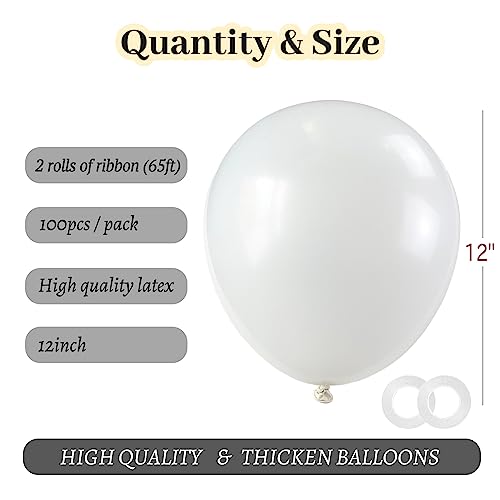 ASIYUHY White Balloons 100 Pack 12 Inch White Latex Party Balloons with 2 Rolls of Ribbon Helium Balloons for Wedding Birt...