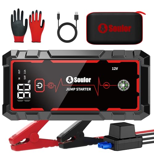 Jump Starter, Battery Jumper Starter Portable, Car Battery Jump Starter with 3 Modes Flashlight, Compass, Power Bank and J...