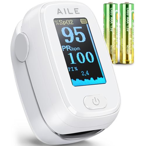 AILE Pulse Oximeter with Fingertip Oxygen Meter, Compact Fingertip Pulse Oximeter - Blood Oxygen/Heart Rate Monitor - 4 Co...