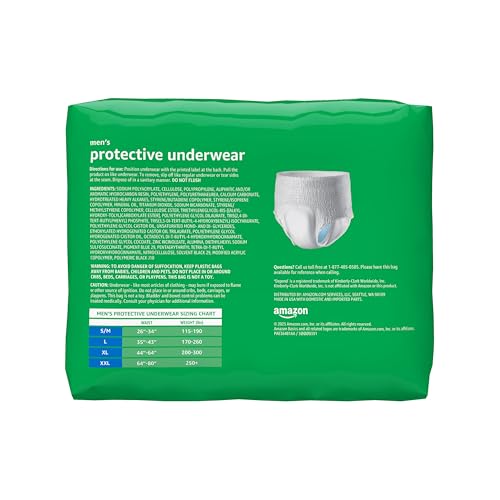Amazon Basics Incontinence Underwear for Men, Maximum Absorbency, Large, 18 Count (1 Pack)