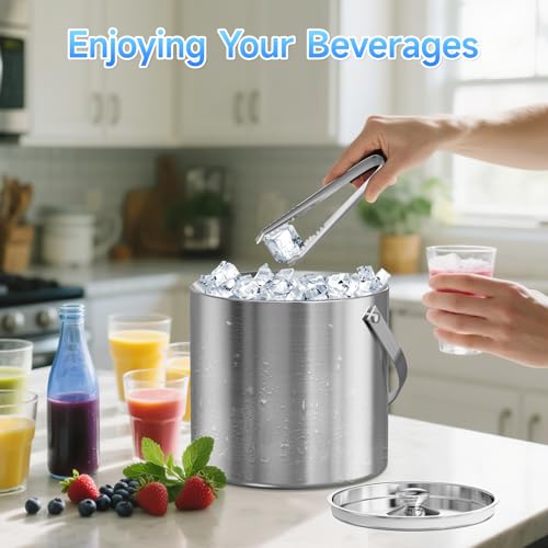 LHD HOME Ice Buckets for Parties 3L Insulated Ice Bucket with Lid Ice Tong Ice Scoop and Strainer for Cocktail Bar Portabl...