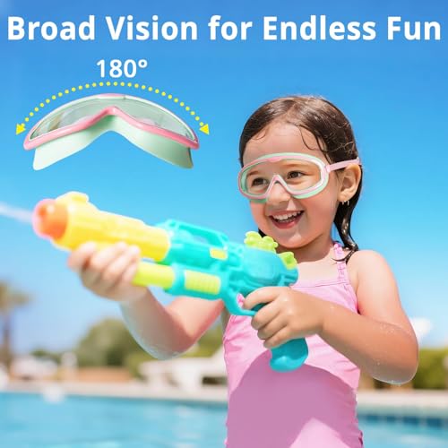 Pixel Panda 2 Pack Kids Swim Goggles with Fabric Strap for 6-14, Anti-Fog Anti-UV No Hair Pulling Wide View Swimming Goggles