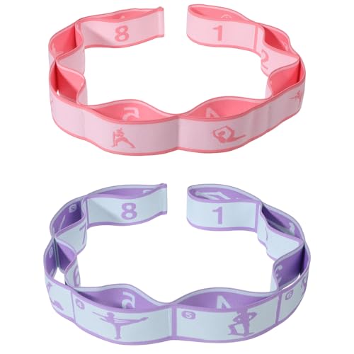 Adjustable Stretch Strap, 2 Pcs Elastic Yoga Stretching Strap with Loops 8-Loop Dance Stretch Band Stretching Bands for Fl...