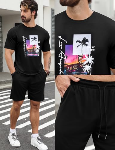 LecGee Men's Hawaiian Short Sleeve Tracksuit Summer T Shirt & Shorts set Aloha Tropical Two Piece Casual Daily Beach